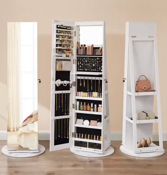 Armoire à bijoux avec miroir LED et rangement complet