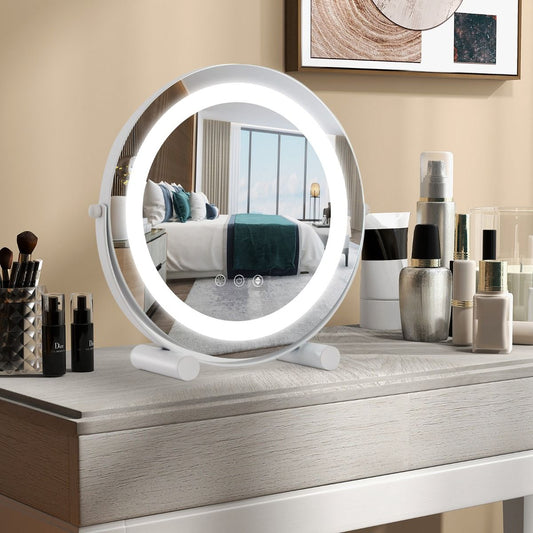 Miroir Maquillage Lumière LED Réglable 30CM Écran Tactile Rotation À 360° Fonction Mémoire Miroir Rond HD Blanc